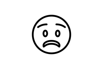 Worried face emoji. Line art emoticon vector icon