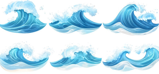 Fototapeta premium a set of blue waves with a white background, Water Splash and Wave Designs