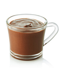 hot chocolate in glass cup isolated on white