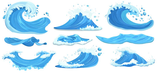 Obraz premium blue and white illustrations of the sea foam, Ocean Waves Illustration Pack