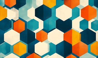 A vibrant pattern of hexagons in various colors, creating a modern graphic design.