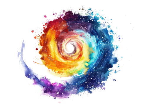 colorful spiral galaxay swirl isolated on white or transparent png
