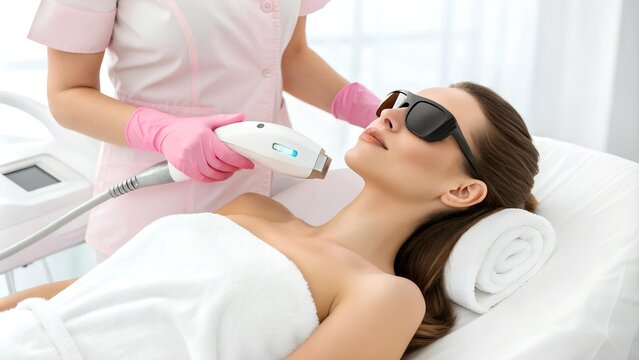 Female receiving laser treatment at spa