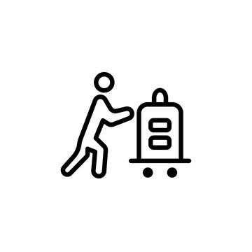 recommend clip art: Bellboy with luggage cart icon Black and white outline vector