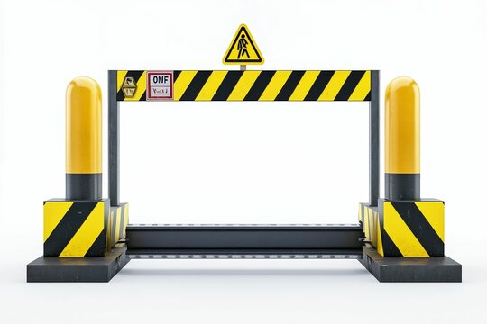 Industrial safety gate, yellow and black stripes.