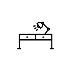 Desk with lamp icon Black and white outline vector