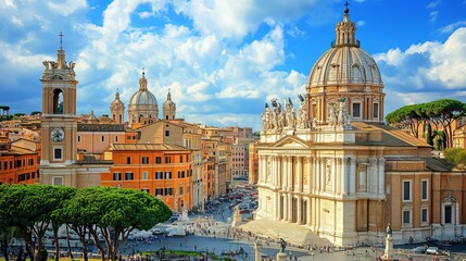 Obraz premium Panoramic View of Ancient Rome's Piazza del Campidoglio with Basilica