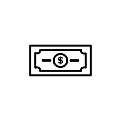 Dollar banknote money icon Black and white outline vector