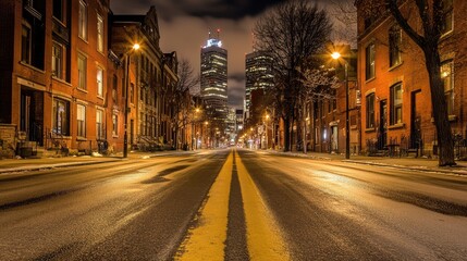 Fototapeta premium Nighttime City Street with Lighted Buildings