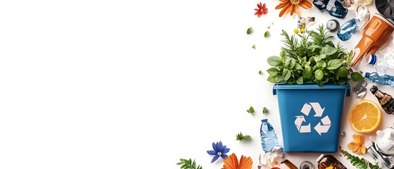 Garbage and recycling concept under loving the world and love nature in the form of banner tags and posters with space to add text