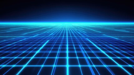 Futuristic Grid with Blue Neon Lines and Dark Background