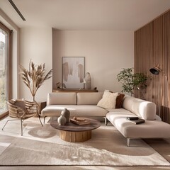 Modern Minimalist Living Room with Elegant Furniture and Neutral Tones