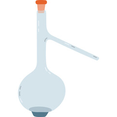 Cute cartoon laboratory beaker with spout and cork for chemical solutions, reagents. High and round flask for science experiment, chemistry, biology tests. Hand drawn lab glassware isolated on white.