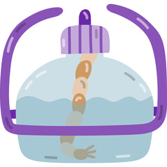 Cute cartoon laboratory burner with alcohol liquid, rope and closed cap. Bunsen burner for heating flasks and beakers at science experiment, chemistry test. Hand drawn lab equipment isolated on white