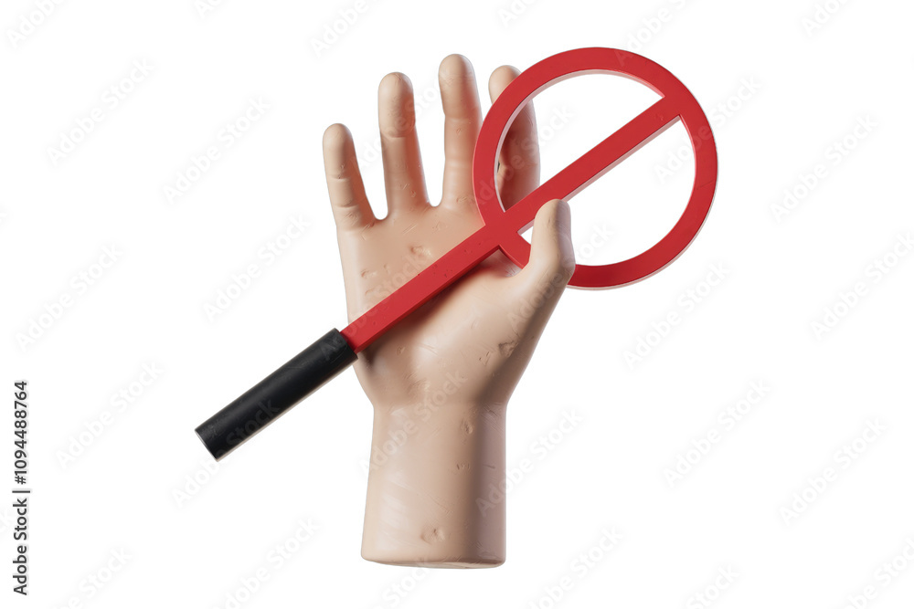 Poster 3d render of a hand holding a prohibition sign symbolizing a ban or restriction. background removed