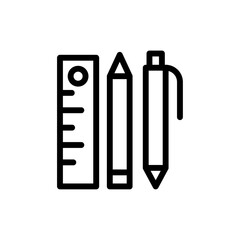 Ruler, pencil and pen icon Black and white outline vector