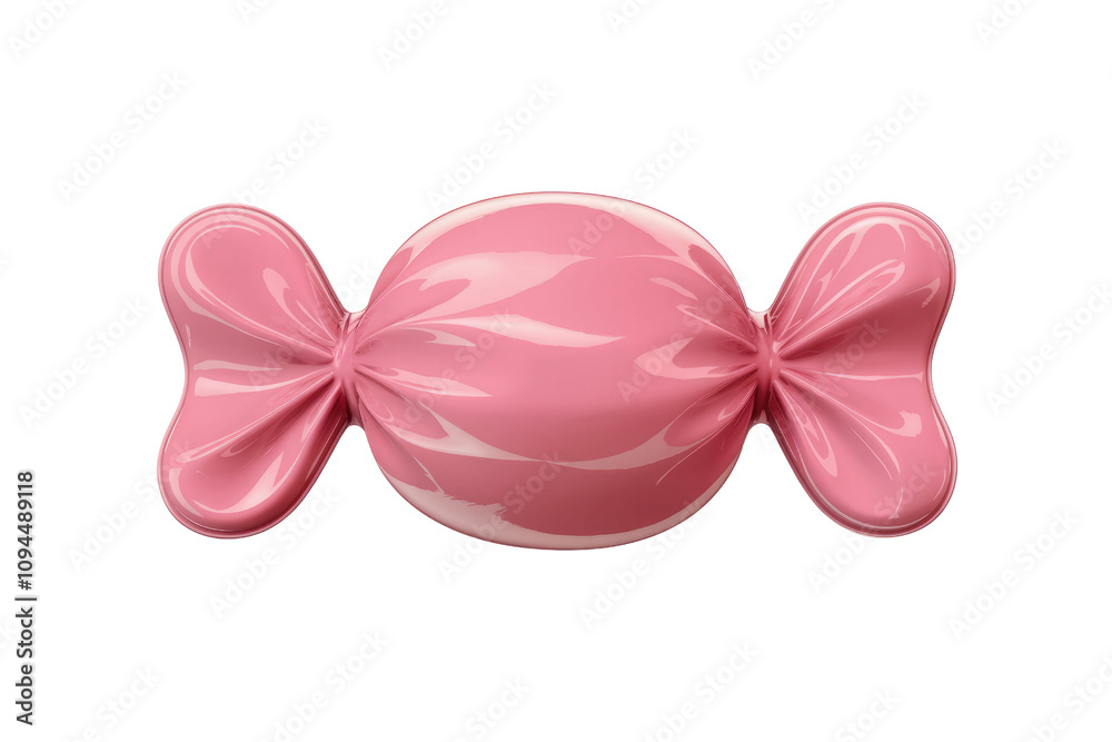 Poster pink candy in bow shaped wrapper on transparent background.