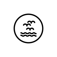 Obraz premium Sea with seagull icon Black and white outline vector