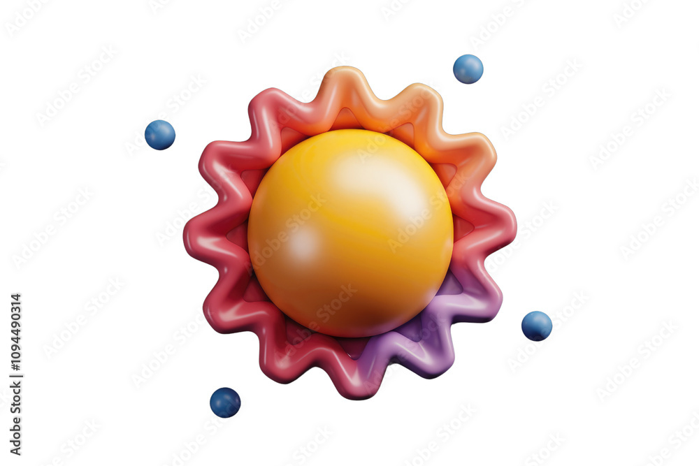 Poster Abstract 3D render of a colorful sun with orbiting planets. background removed
