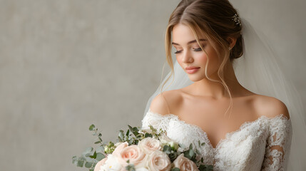 Naklejka premium Wedding photos with a clean background for free space for text. For use with advertising banners for weddings or Valentine's Day.