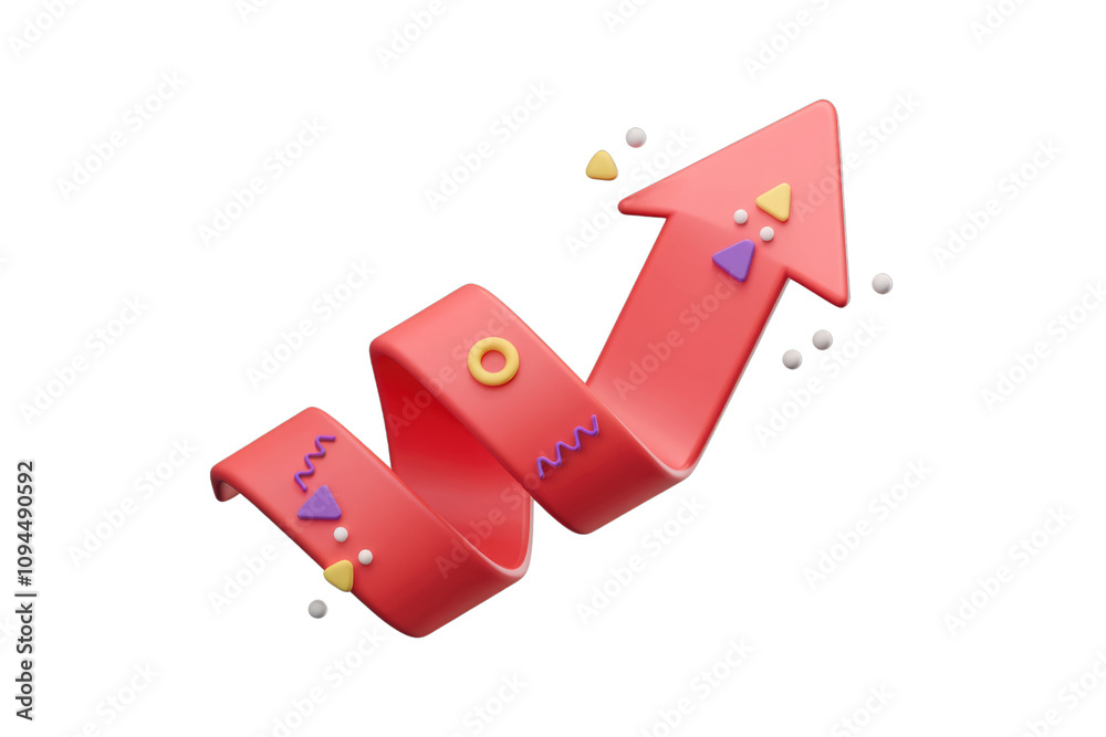 Poster A 3D rendering of a red upward arrow spiraling  symbolizing growth and progress. background removed