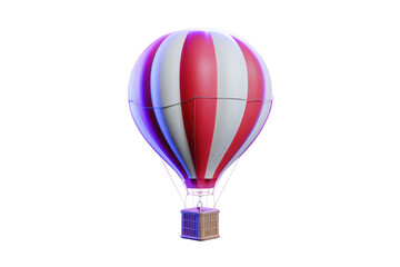 Red and white striped hot air balloon in flight.