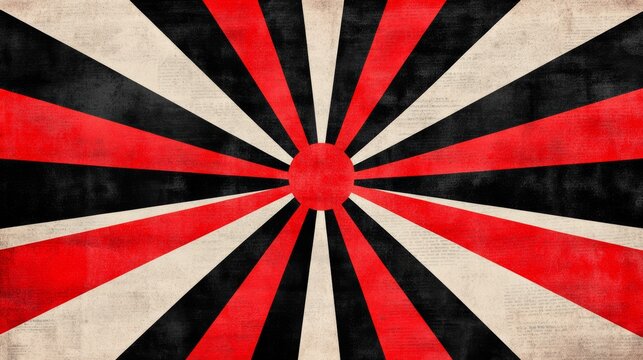 Abstract Soviet-style pattern with dynamic red and black stripes intersecting, overlaid with vintage newspaper clippings and propaganda slogans in bold fonts 
