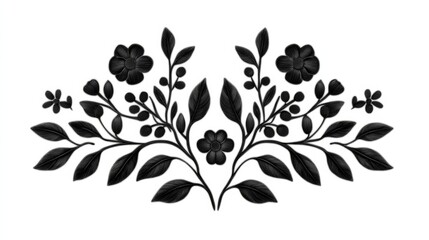 Black and white Khokhloma ornament, featuring swirling floral vines and stylized berries, minimalist design isolated on white background, emphasizing Russian folk art traditions 