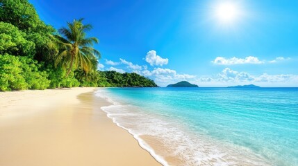 Fototapeta premium Tropical Paradise with Clear Blue Water and Sandy Beach
