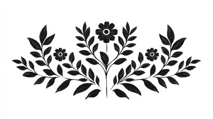 Black symmetrical Slavic ornament featuring traditional elements on a crisp white background minimalist and striking aesthetic for design projects 