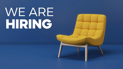We Are Hiring - Modern Yellow Chair,  job vacancy, recruitment announcement, join our team, hiring now.