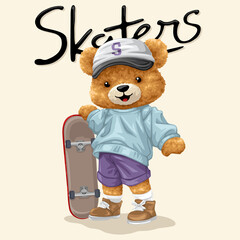 Teddy Bear with Skateboard and Cap under 