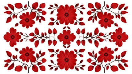 Flat minimalistic Slavic ornament with geometric patterns in red on a white background 