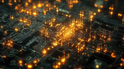 Obraz premium Glowing Circuitry in Abstract Digital Landscape