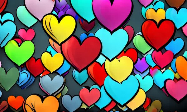 colorful valentines day hearts illustrated animation