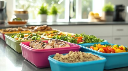 Fototapeta premium Healthy Meal Prep: Colorful Containers of Delicious and Nutritious Food