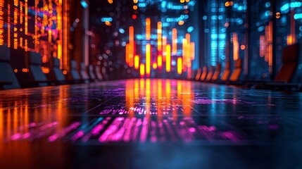 Obraz premium Business Executives Discussing Merger Plans with Holographic Data Visualizations