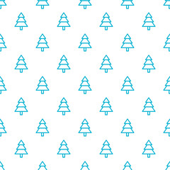 Seamless pattern with blue outline christmas tree