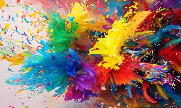 colorful carnival mask with feathers and confetti