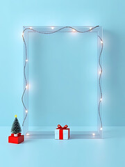 Minimalist Christmas frame decorated with lights