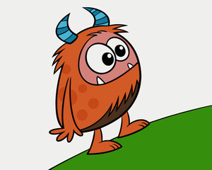 Pink and Blue Monster with Large Eyes and Big Feet