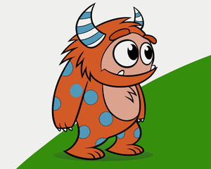 Pink and Blue Monster with Large Eyes and Big Feet