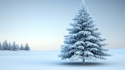 Fototapeta premium A beautifully frosted light blue Christmas tree decorates a simple white space, evoking a winter wonderland atmosphere perfect for festivities