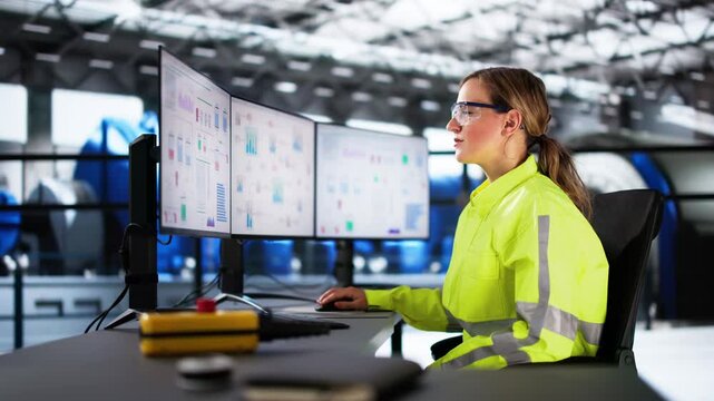 Woman Working In Power Plant Electricity