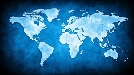 Naklejka premium World map illustration on blue background, explore earth continents, countries and oceans