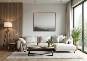 Cozy modern living room with natural light and minimalistic decor showcases comfort