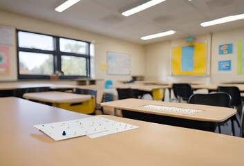 Naklejka premium Braille machine and paper on the desk in the classroom