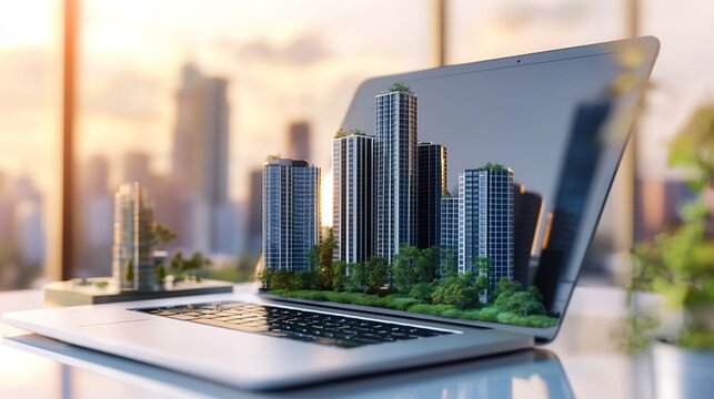Interactive Online Real Estate Course on Laptop Screen with Vibrant Graphics
