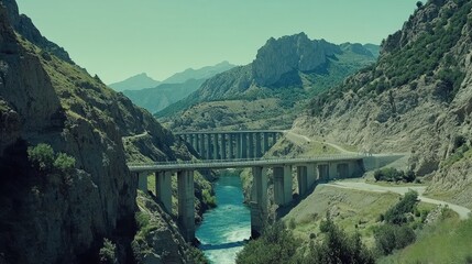 Obraz premium A stunning hydroelectric dam with water rushing through turbines, blending modern engineering with an idyllic mountain setting.