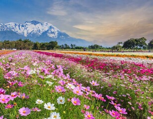 beautiful cosmos flower field